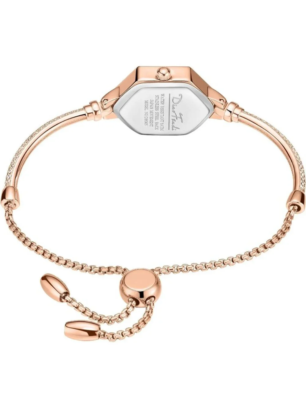 Women's Rose Gold Shell - White Diamond Dress Analog Hexagonal Bracelet Watch